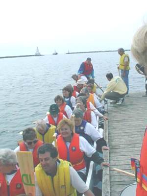 Ladies entering boat